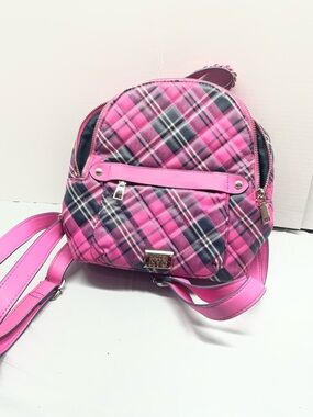 NYC Pink and Navy Plaid Quilted Mini Backpack Purse